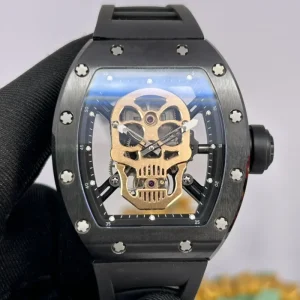 Classic Barrel shaped Nano ceramic 18K Rose Gold Skull Tourbillon Skeleton Mechanical Wrist Watch