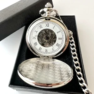 Classic Black Roman Polished Stainless Steel Antique Manual Mechanical Pocket Watch