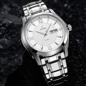 Classic Business Men’s Automatic Mechanical Watch with Stainless Steel Bracelet Roman Numerals and Date Window