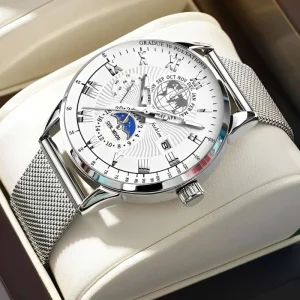 Classic Fashion Men’s Luxury Quartz Watch Casual Mesh Belt Waterproof Night Light Watch