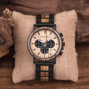 Classic Handmade Men’s Wood Watch Custom Logo Band Timepieces Chronograph Quartz for Fashion