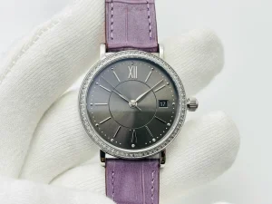 Classic Luxury Retro Style Stainless Steel Case Purple Genuine Leather Strap Women’s Business Watch