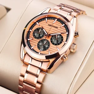 Classic Men Chronograph Waterproof Watch With Calendar Fashion Quartz Sports Stainless Steel Bracelet Wrist Watch