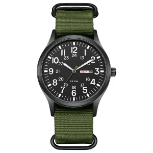 Classic Men’s Nylon Quartz Watch Night Light Weaving Calendar Week Display Sports Casual Wristwatch Waterproof E040D