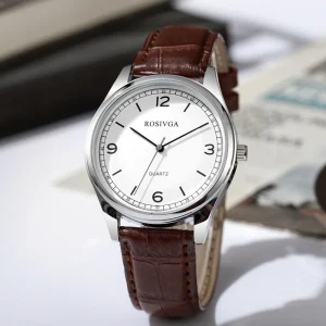 Classic Men’s Watch with Leather Strap Simple Wristwatch for Student Boy Business Casual Minimalist