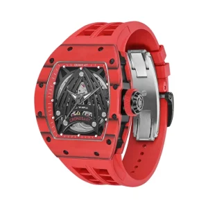 Classic Red Carbon Fiber Case Mechanical Watch Synthetic Sapphire Crystal Glass Luminescent Hands Rubber Band