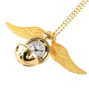 Classic Retro Movie Large Golden Magic Snitch Ball Shaped Quartz Pocket Clock Watch With Chain Gift for Boys Girls