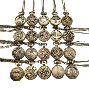 Classic Roman Bronze Vintage Antique Heart Hollow Pocket Watch 28mm Diameter 20 Designs Small Size Stainless Steel