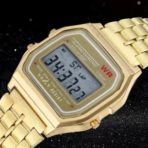 Classic Square Alloy Digital Watch Acrylic Band Unisex Couple’s Chronograph Large Dial