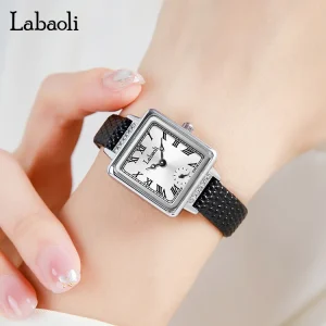 Classic Square Dial Watch with Leather Strap and Diamond Design Quartz Water Resistant Women’s Watch