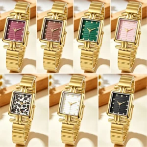 Classic Square Glass Dial Gold Alloy Strap Women’s Fashion Watches Diverse Styles Versatile Daily