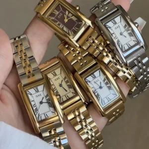 Classic Square Roman Style Stainless Steel Women’s Quartz Watch Gold Waterproof