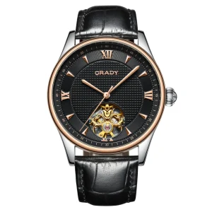 Classic Steel Black Tourbillon Skeleton Automatic Mechanical Wrist Watch