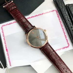 Classic Ultra Thin Rose Gold Leather Watch Automatic Mechanical Movement Operates Stably Exquisite Business Men’s Watch