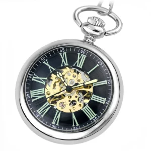 Classic Vintage Black Face Glow in the dark Design Roman Mechanical Pocket Watch for Men and Women Birthday Gift