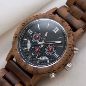 Classic Wooden Watch for Men Date Functional Sub-dial Wood Watch