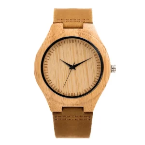 Classical Wooden Watch Quartz Movement Leather Band 45mm Dial Simple Fashion Design Bulk logo Gift