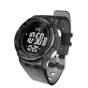 Clear Black Luxury Sports Digital Watch with Water Resistant LED Display 5ATM Waterproof Digital Dial