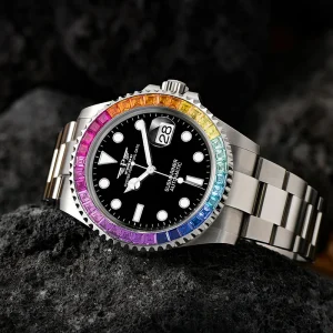Colorful Diamond Casual Fashion Stainless Steel Men’s Mechanical Watch Sapphire Crystal Diameter 40MM Luminous