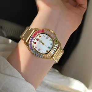 Colorful Full Diamond Women’s Luxury Watch High-end Genuine Stainless Steel Band 9mm 36mm Dial Quartz Diver