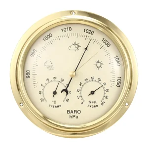 Compact Weather Station Sensors Clock Metal Movement Brass Bezel Indoor Baromometer Thermo Hygrometer