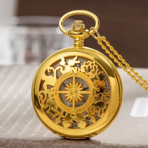 Compass Antique Style Pocket Watch with Quartz Movement Creative Design