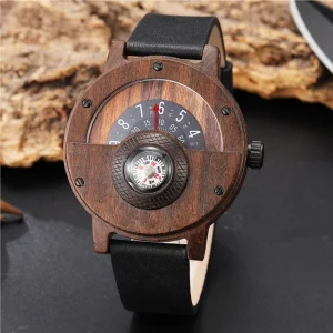 Compass Function Wooden Watch, Men’s Leisure Wooden Watch