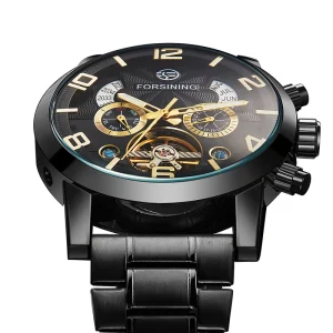 Contracted Design Tourbillon Automatic Mechanical Mens Wrist Watch Alarm Stainless Steel Shanghai Movement New