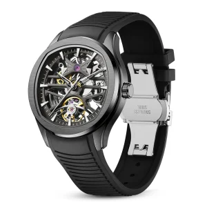 Cool Men Skeleton Automatic Mechanical No Brand Watch Black PVD Stainless Steel Case Geometric Bezel Waterproof Sport Watches