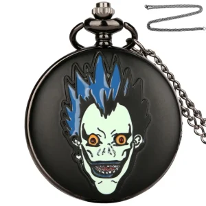 Cool Steampunk Quartz Pocket Watch with Roman Numerals Dial Necklace Chain Jewelry Pendant Clock for Black Halloween Gifts Boy