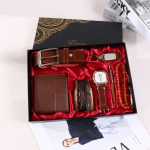 Corporate Business Promotion Ideas Set Men’s Gift Watch Leather Belt Wallet Prayer Beads Father’s Day Valentine’s Day Gift