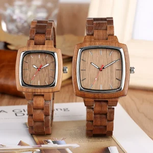 Couple Square Wood Watch Lover Bracelet Wrist Watches Natural Real Walnut Wood Dial Quartz Wristwatch Reloj De Mujer