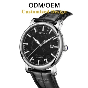 Couple Watch Engraved Analog Dial Sapphire Crystal Calendar Mechanical Movement Stainless Steel Case Watch