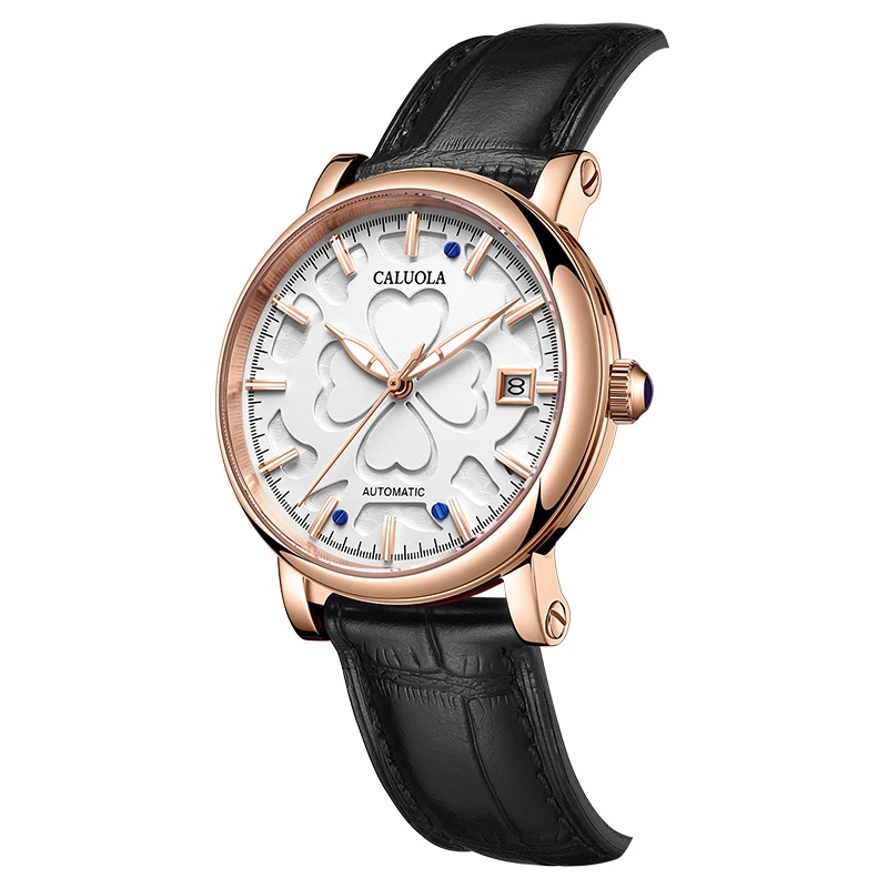 Couple Watch Engraved Analog Mechanical Movement Stainless Steel Case Automatic Unisex Watch Sapphire Crystal 5BAR Water