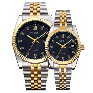 Couple Watch Luminous Needle Gold Steel Strap