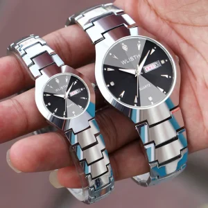 Couple Watch Stainless Steel Band Waterproof Calendar Quartz Wristwatch Unisex Gift Watch for Lover