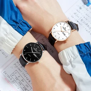 Couples Classic Quartz Watch Stainless Steel Case Leather Strap 30M Waterproof Chronograph Diver Luminous Coin Unisex