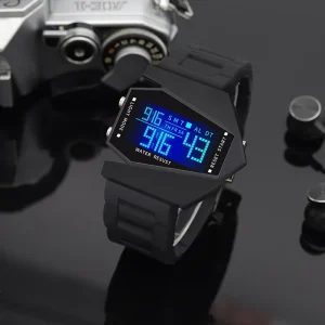 Couples Fighter Style Digital Watch Multifunctional LED Sport Wristwatch for Everyday Night Activities
