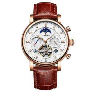 Cow Leather Strap Water Resistance Classic Design Mechanical Moon Phase Multifunction Flying Tourbillon Men’s Watch