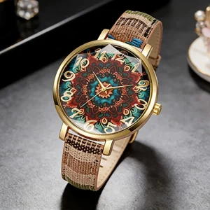 Creative Watch Colorful Canvas Strap Eco Friendly Alloy Pointer Retro Ethnic Niche Women’s Quartz Wristwatch