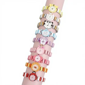 Cross Border Eco Friendly Candy Colored Cartoon Animal Children’s Wooden Pretend Watch Bracelet Elastic Toy Wristband Gift