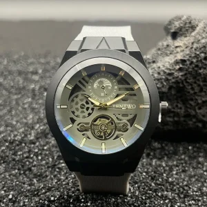 Cross Border Foreign Trade New Fashion Trendy Men’s Alloy Charm Quartz Watch Blue Light Hollow Silicone Strap Sports