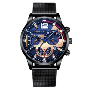 Cross Border Hot Selling Fashion Calendar Six Hand Men’s Watch Milanese Strap Quartz 9mm Sports Luminous Wristwatch