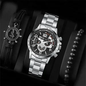 Cross Border Steel Band Watch for Men Simple and Casual Fashion Quartz Watch Set for Men