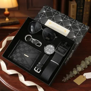 Cross border Exquisite Business Gift Set for Men Wallet Belt Quartz Watch Sunglasses Silk Screen Printed Father’s Day Gift