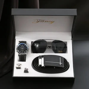 Cross border Light Luxury Men’s Gift Set Quartz Watch Leather Belt Wallet High end Gift Box Valentine’s Day Boyfriend