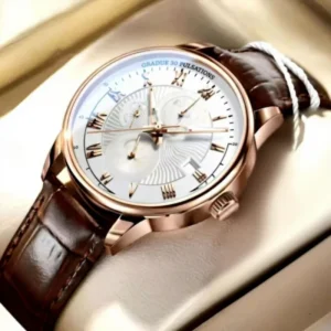 Cross-border Men’s Business Fashion High-end Stylish Non-mechanical Calendar Luminous Alloy Pointer Rubber Strap Quartz Watch