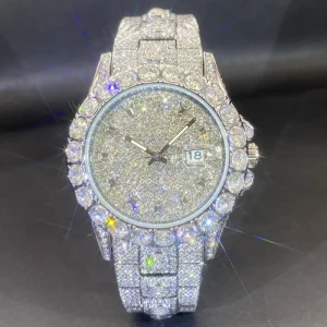 Cross border Men’s Hip hop Rap Fashion Trendy Full Diamond Design Quartz Watch Alloy Pointer Dial 10mm Case