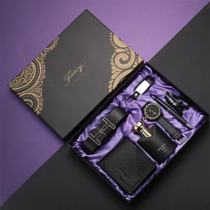 Cross-border Souvenir Business Gift Set Leather Belt Wallet Perfume Keychain Pen Men’s Quartz Watch Case
