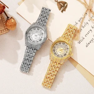 Cross-border Watch Alloy Quartz Watch with Diamonds and Full-cut Diamonds for Women’s Quartz Watch